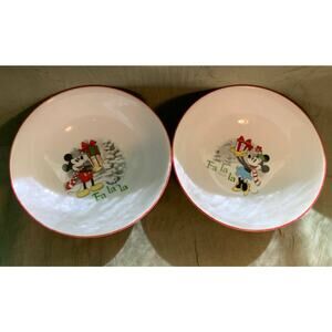 Disney (2x) MICKEY'S VINTAGE HOLIDAY Soup Cereal Salad BOWL Fa La La 7 inch